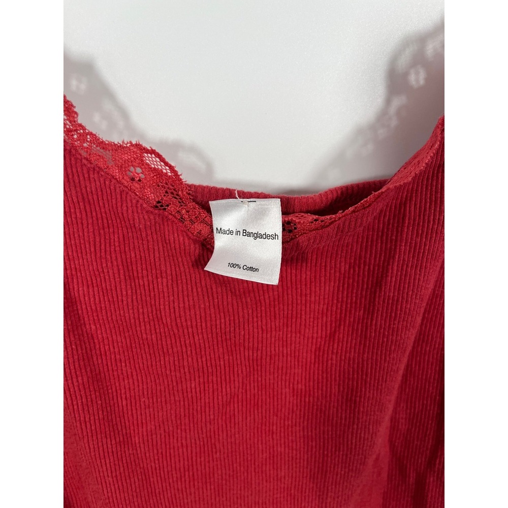 Y2K Womens Cami Top L Red Lace Coquette Dainty‎ Romantic Feminine 100% Cotton - Picture 2 of 7